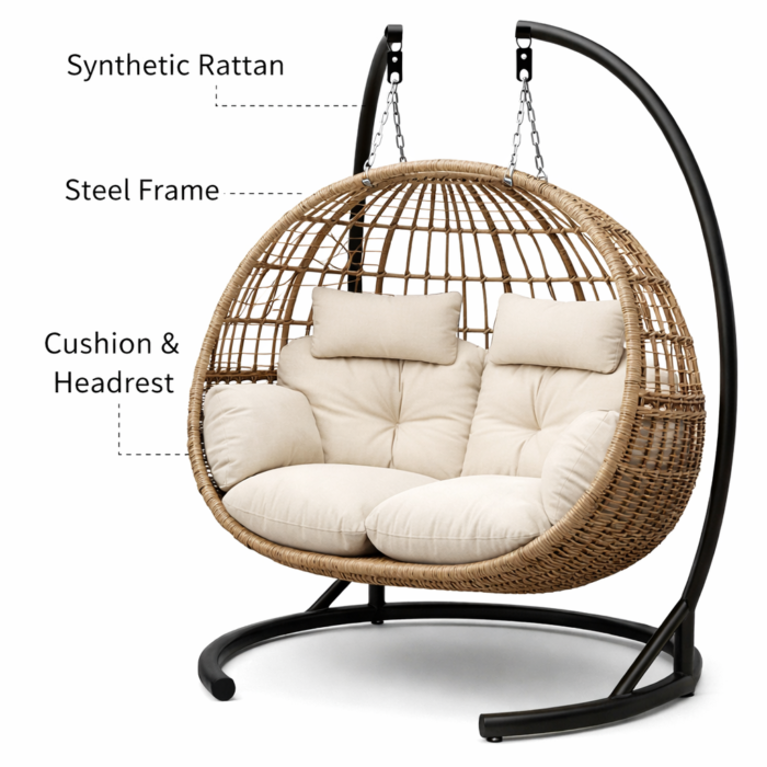 Leisuremod Hanging 2 Person Egg Swing Chair