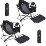 Nice C Hammock Camping Chair, Camping Chair Rocker, Swinging Chair, High Back with Stand, Cup Holder, Side Pocket, Heavy Duty (2, Black w/footrest)