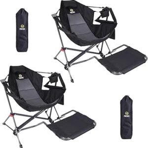 Nice C Hammock Camping Chair, Camping Chair Rocker, Swinging Chair, High Back with Stand, Cup Holder, Side Pocket, Heavy Duty (2, Black w/footrest)
