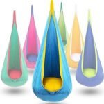 Y-STOP Kids Pod Swing Seat, Hanging Hammock Chair with Inflatable Pillow, Sensory Swing Chair with Pocket for Indoor and Outdoor (Blue Yellow)