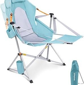 KingCamp Hammock Chair with Footrest – Heavy Duty Swinging Rocking Camping Chairs for Adults up to 400lbs, Folding Portable Oversized Rocker with Cup Holder & Pillow for Outdoor Beach Lawn RV Sports