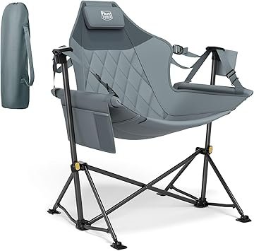 Timber Ridge Hammock Camping Chair with Adjustable Backrest, Heavy Duty Folding Hammock Chair Supports 300lbs, Portable Hammock Chair for Camping, Travelling and Patio, Grey
