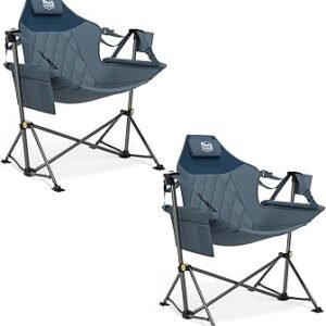 TIMBER RIDGE Hammock Camping Chair with Adjustable Backrest, Heavy Duty Folding Hammock Chair Supports 300lbs, Portable Hammock Chair for Camping, Travelling and Patio, Blue 2 Pack