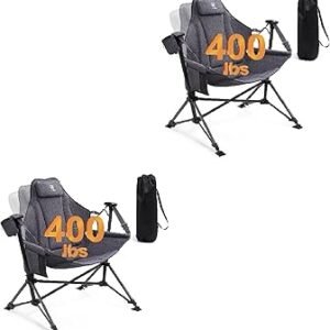 EVER ADVANCED Padded Hammock Camping Chair, Oversized Heavy Duty Swing Chair with Detachable Cup Holder, Portable Folding Rocking Camping Chair, Support Up to 400lbs