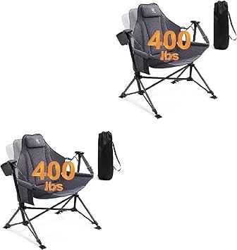 EVER ADVANCED Padded Hammock Camping Chair, Oversized Heavy Duty Swing Chair with Detachable Cup Holder, Portable Folding Rocking Camping Chair, Support Up to 400lbs