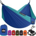 GORILLA GRIP Durable Camping Hammock with Heavy Duty Tree Straps, Portable Hammocks for Outside, Easy to Use Travel Swing Chair, Outdoor Camper Hiker Essentials, Backpacking Gear Gifts, Single, Blue