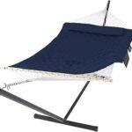 SUNCREAT Two Person Hammock with Stand, Heavy Duty Backyard Hammock and Stand, Navy Drops