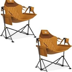 Timber Ridge Hammock Camping Chair with Adjustable Backrest, Heavy Duty Folding Hammock Chair Supports 300lbs, Portable Hammock Chair for Camping, Travelling and Patio, Orange 2 Pack