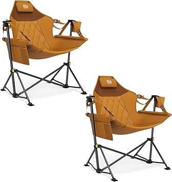 Timber Ridge Hammock Camping Chair with Adjustable Backrest, Heavy Duty Folding Hammock Chair Supports 300lbs, Portable Hammock Chair for Camping, Travelling and Patio, Orange 2 Pack