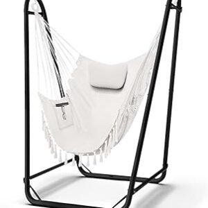 Hammock Chair with Stand,Heavy-Duty Hanging Chair with Stand, for Indoor Outdoor,Sturdy Swing Chair Stand Max Load 350 pounds(Hammock Chair Included)
