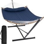 SUNCREAT Portable Outdoor Hammock with Stand, Heavy Duty Hammock with Carrying Bag, Soft Pillow, Balance Ropes, Dark Blue