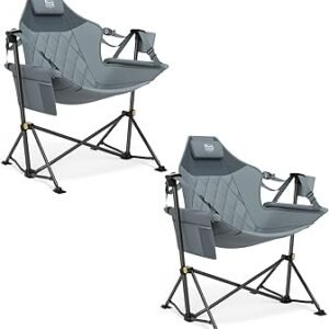 TIMBER RIDGE Hammock Camping Chair with Adjustable Backrest, Heavy Duty Folding Hammock Chair Supports 300lbs, Portable Hammock Chair for Camping, Travelling and Patio, Grey 2 Pack