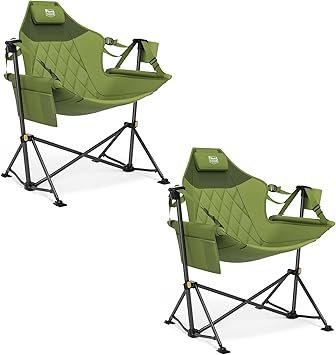 TIMBER RIDGE Hammock Camping Chair with Adjustable Backrest, Heavy Duty Folding Hammock Chair Supports 300lbs, Portable Hammock Chair for Camping, Travelling and Patio, Green 2 Pack