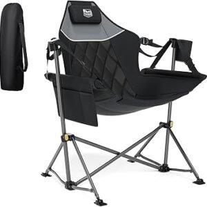 TIMBER RIDGE Hammock Camping Chair with Adjustable Backrest, Heavy Duty Folding Hammock Chair Supports 300lbs, Portable Hammock Chair for Camping, Travelling and Patio, Black