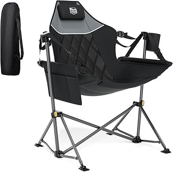 TIMBER RIDGE Hammock Camping Chair with Adjustable Backrest, Heavy Duty Folding Hammock Chair Supports 300lbs, Portable Hammock Chair for Camping, Travelling and Patio, Black