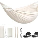 Chihee Cotton Hammock Holds Up to 660lbs Fabric Hammock 8.9x4.9ft Soft Portable Tree Hammocks Camping with Detachable Spreader Bar Pillow 2 Strong Webbings 2 Carabiners Indoor Outdoor Backyard Garden