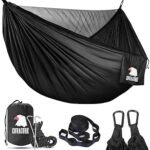 Covacure Camping Hammock - Lightweight Double Hammock, Hold Up to 772lbs, Portable Hammocks for Indoor, Outdoor, Hiking, Camping, Backpacking, Travel, Backyard, Beach (Black)