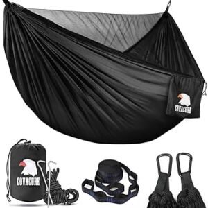 Covacure Camping Hammock - Lightweight Double Hammock, Hold Up to 772lbs, Portable Hammocks for Indoor, Outdoor, Hiking, Camping, Backpacking, Travel, Backyard, Beach (Black)