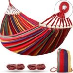 MOSFiATA Hammocks Portable Camping Hammock Upgraded 550lb Comfortable Fabric Hammock with Two Anti Roll Balance Beam and Sturdy Tree Straps for Camping, Patio, Backyard, Outdoor