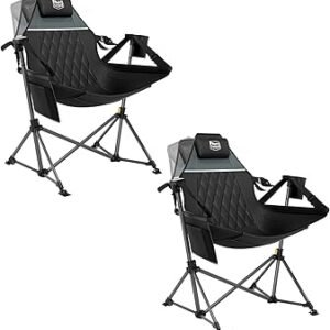 TIMBER RIDGE Oversized Hammock Camping Chair, Swinging Chair with Adjustable Back and Seat Height, Portable Folding Rocking Chair for Outdoor Lawn, Backyard and Patio, Supports 400lbs, Black, 2 Pack