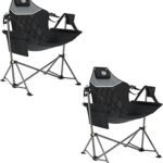 Timber Ridge Hammock Camping Chair with Adjustable Backrest, Heavy Duty Folding Hammock Chair Supports 300lbs, Portable Hammock Chair for Camping, Travelling and Patio, Black 2 Pack