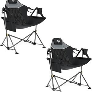 Timber Ridge Hammock Camping Chair with Adjustable Backrest, Heavy Duty Folding Hammock Chair Supports 300lbs, Portable Hammock Chair for Camping, Travelling and Patio, Black 2 Pack
