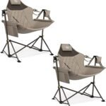 TIMBER RIDGE Hammock Camping Chair with Adjustable Backrest, Heavy Duty Folding Hammock Chair Supports 300lbs, Portable Hammock Chair for Camping, Travelling and Patio, Tan 2 Pack