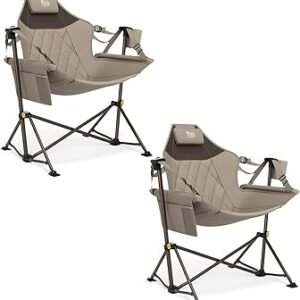 TIMBER RIDGE Hammock Camping Chair with Adjustable Backrest, Heavy Duty Folding Hammock Chair Supports 300lbs, Portable Hammock Chair for Camping, Travelling and Patio, Tan 2 Pack