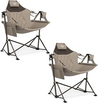 TIMBER RIDGE Hammock Camping Chair with Adjustable Backrest, Heavy Duty Folding Hammock Chair Supports 300lbs, Portable Hammock Chair for Camping, Travelling and Patio, Tan 2 Pack