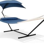 SUNCREAT Hammocks for Outside with Stand, Sunshade, Porch Hammock and Stand, 475 lbs Capacity, Patent Pending, Navy
