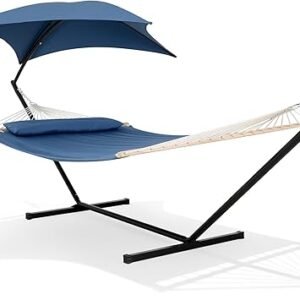SUNCREAT Hammocks for Outside with Stand, Sunshade, Porch Hammock and Stand, 475 lbs Capacity, Patent Pending, Navy