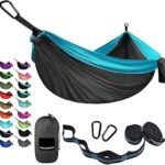 Gold Armour Camping Hammock - Portable Hammock Single Hammock Camping Accessories Gear for Outdoor Indoor Adult Kids, USA Based Brand (Gray & Blue)