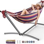 EveryFun Double Hammock with Heavy-Duty Steel Stand,Portable,Easy Assembly,600lbs Weight Capacity,Perfect for Indoor,Yard,Camping,or Outdoor-Rainbow