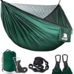 Covacure Camping Hammock - Lightweight Double Hammock, Hold Up to 772lbs, Portable Hammocks for Indoor, Outdoor, Hiking, Camping, Backpacking, Travel, Backyard, Beach（Dark Green）