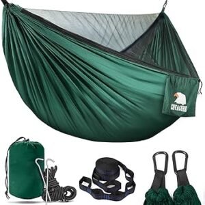 Covacure Camping Hammock - Lightweight Double Hammock, Hold Up to 772lbs, Portable Hammocks for Indoor, Outdoor, Hiking, Camping, Backpacking, Travel, Backyard, Beach（Dark Green）