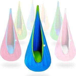 OUTREE Kids Pod Swing Seat, Cotton Child Hammock Swing Chair, Sensory Swing for Indoor and Outdoor Use, Blue