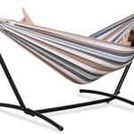 PNAEUT Double Hammocks with Stand for Outside, Portable Space Saving Heavy-Duty Steel Frame for Indoor Outdoor Patio Yard, Easy Assembly, 2 Person 450 lbs Capacity (Coffee)