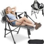 Hammock Camping Chair with Removable Footrest, 400lbs Heavy Duty Portable Swing Chair Outdoor with Adjustable Back, Foldable Camping Chair with Headrest and Cup Holder for Camping, Patio, Lawn