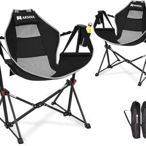 AKSOUL Hammock Camping Chair Swinging: Aluminum Alloy Adjustable Back Swinging Chair, Folding Rocking Chair with Pillow Cup Holder, Recliner for Outdoor Travel Sports Games Lawn Concerts Backyard
