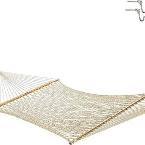 Original Pawleys Island Large Oatmeal DuraCord Rope Hammock – 13 ft. x 55 in., 2-Person, 450 lb Capacity, Oak Spreader Bar, Zinc-Plated Hardware, Handcrafted in the USA