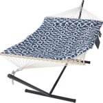 SUNCREAT Double Portable Hammock with Stand Included, 475 lbs Capactiy, Extra Large Two Person Hammock, Blue Pattern