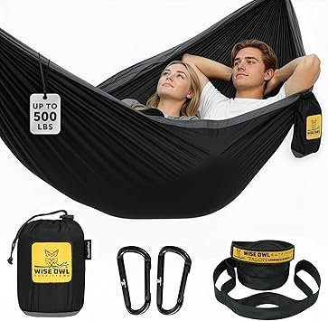 Wise Owl Outfitters Camping Hammock – 500lbs Portable Hammock with Tree Straps - Travel, Backpacking, Hiking, Outdoors Camping Gear - Single or Double