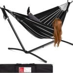 Best Choice Products Double Hammock with Steel Stand, Indoor Outdoor Brazilian-Style Cotton Bed w/Carrying Bag, 2-Person Capacity - Onyx