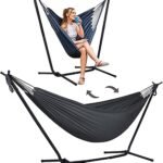 SUNCREAT 2-in-1 Hammocks Convertible Portable Double Hammock with Stand Included, Outdoor Hammock and Stand, Patented, Dark Grey