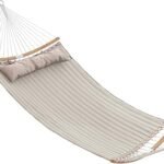 SONGMICS Hammock, Quilted Hammock with Curved Bamboo Spreaders, Pillow, 78.7 x 55.1 Inches, Portable Padded Hammock Holds up to 495 lb, Cream and Beige UGDC34BE