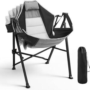 Hammock Camping Chair with Adjustable Backrest, 400lbs Heavy Duty Portable Swing Chair Outdoor with Headrest and Cup Holder, Foldable Camping Chair for Camping, Travelling, Patio, Lawn, Black