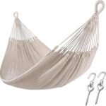 ZEAN Handwoven Hammock by Thick Cotton Rope XXL Two Person Hammock for Outside, Patio Backyard Garden 550LB Capacity