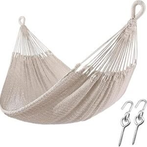 ZEAN Handwoven Hammock by Thick Cotton Rope XXL Two Person Hammock for Outside, Patio Backyard Garden 550LB Capacity
