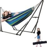 Portable Hammock with Stand for Outside Foldable,Frabic Tension Adjustable Indoor,Carrying Bag Included, 616 lbs Weight Capacity, Suitable Garden Yard Outdoor Inhouse Cyan