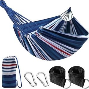 ANYOO Cotton Hammock Portable Camping Hammocks for Hanging Sturdy Garden Comfortable Fabric Hammock with Tree Straps Up to 660lbs with Travel Bag for Camping Outdoor/Indoor Patio Backyard